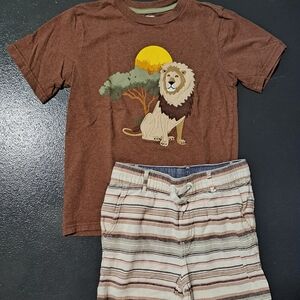 Gymboree Brown Lion T-Shirt and Striped Shorts Set